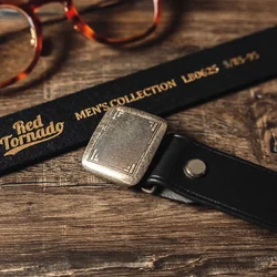 Red Tornado Genuine Leather Slide Belt with Vintage Brass Buckle For Casual Dress Pants