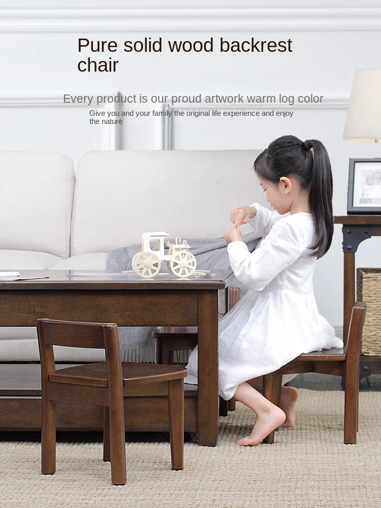 Hxl Solid Wood Children's Back Chair Household Small Chair Dining Chair Non-Slip Low Stool round Small Bench