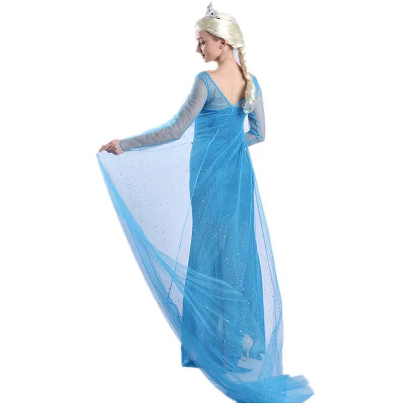 Vestido largo de princesa Elsa de Frozen para adultos, disfraz de reina de las nieves con lentejuelas y malla para fiesta, Halloween, carnaval, cosplay.