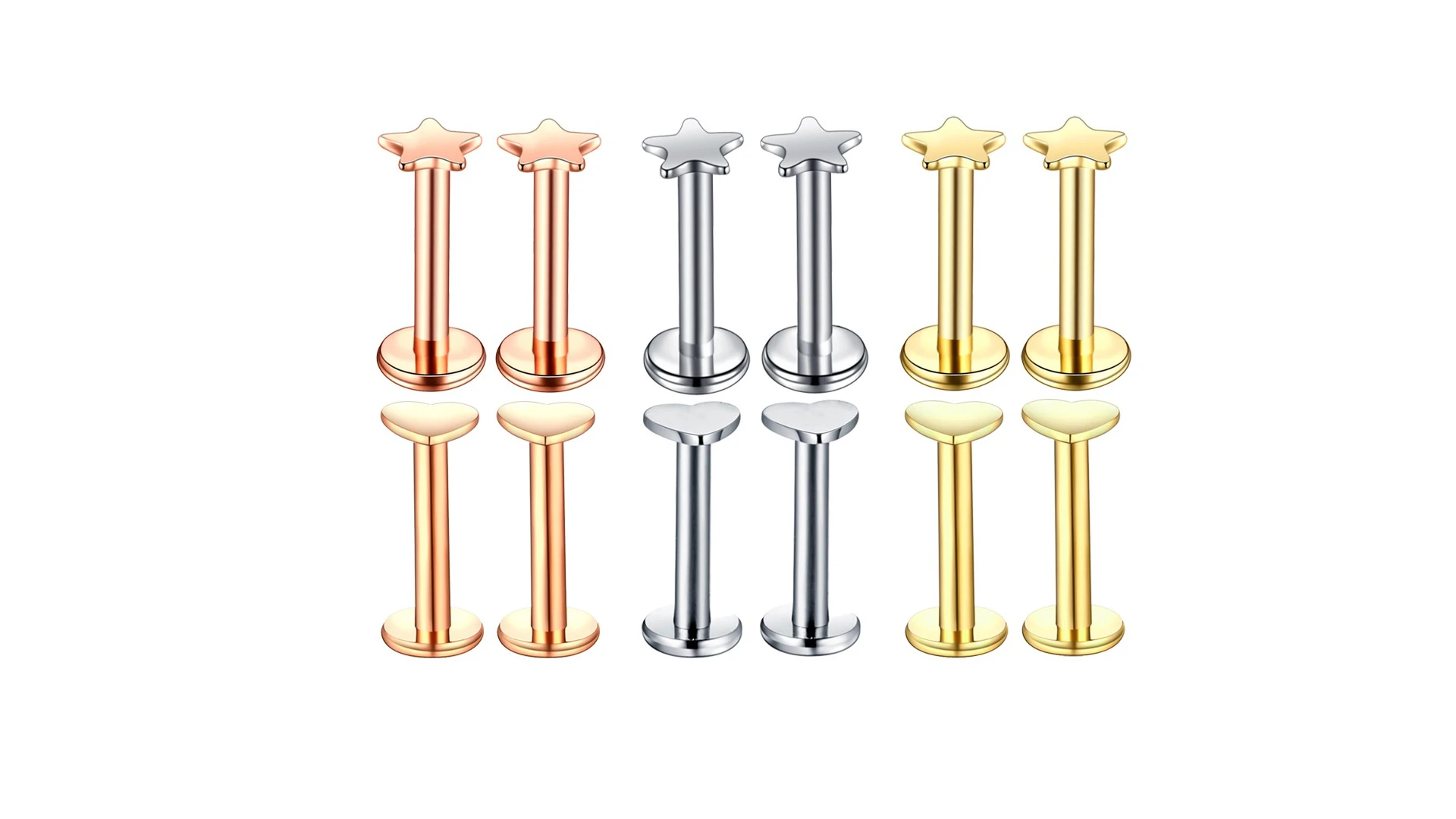 Alien Stainless Steel Lip Piercing Stud, heart-shaped, five-pointed, Popular in Europe and America, Fashionable Piercing Jewelry
