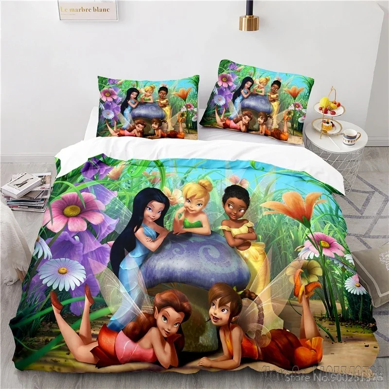 Tinker Bell Disney Fairies 3D Print Duvet Cover Set HD Comforter Cover Bedclothes for Kids Bedding Sets Bedroom Decor