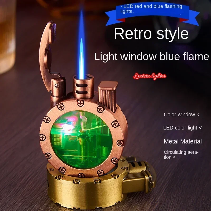 New Retro Transparent Oil Tank Metal Rocker Kerosene Lighter Personality Windproof Cigarette Lighter Men Collection Gifts