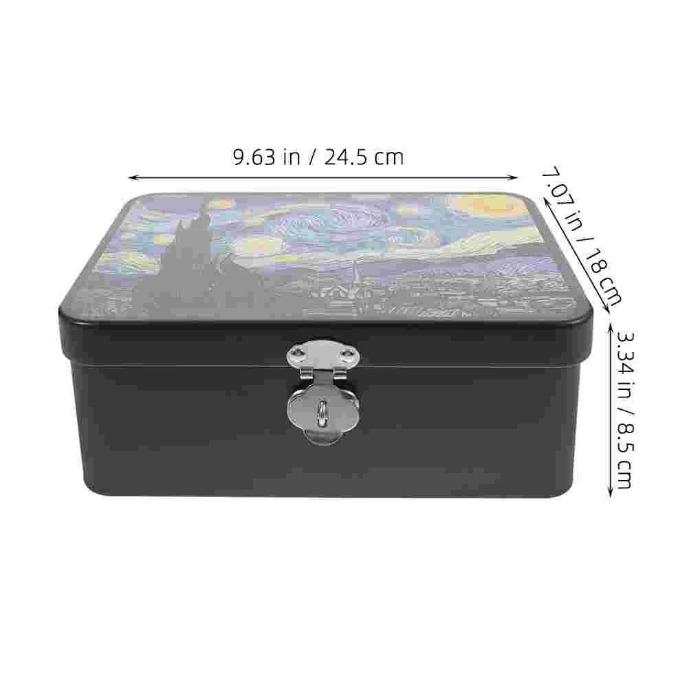 Retro Metal Storage Box with Lock Vintage Tinplate Storage Box with Lock Star Night Pattern Keepsake Box for Jewelry Candy Sundr