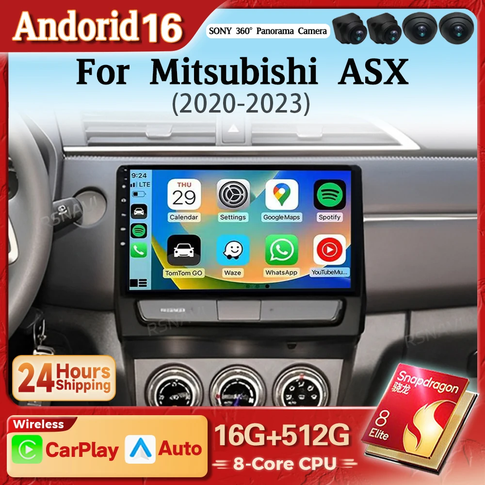 Radio Multimedia con Pantalla 2K y Carplay Android 16 para Auto, Reproductor de Video para Mitsubishi ASX 2020-2023, Autoradio GPS Estéreo Qualcomm