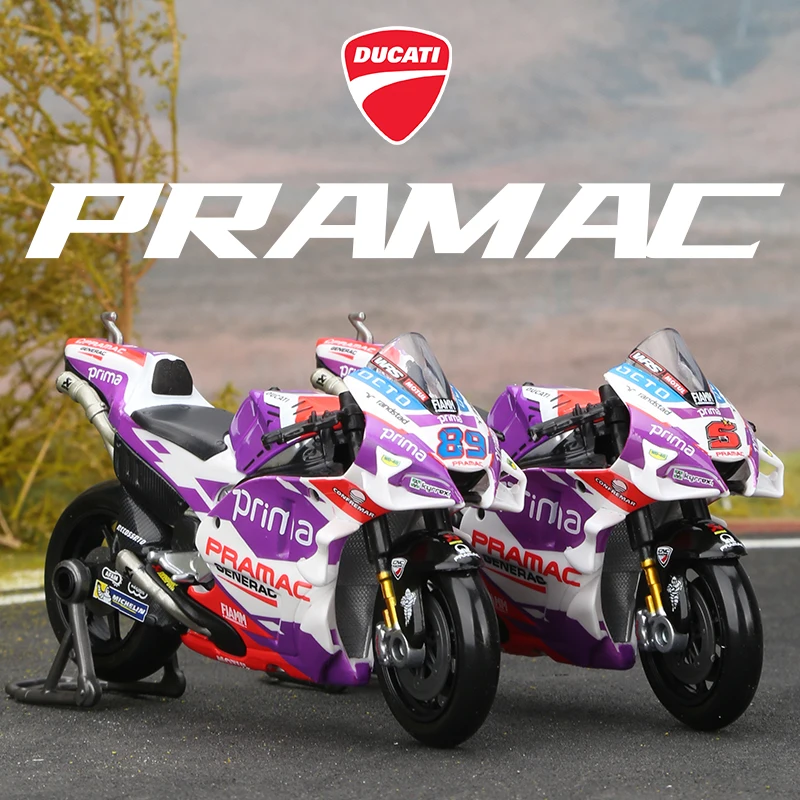 Meritor Figure 1:18 GP Racing Ducati Pramac Racing Simulation Motorcycle Model Car Desktop Ornament Boys' Holiday Collection Gif