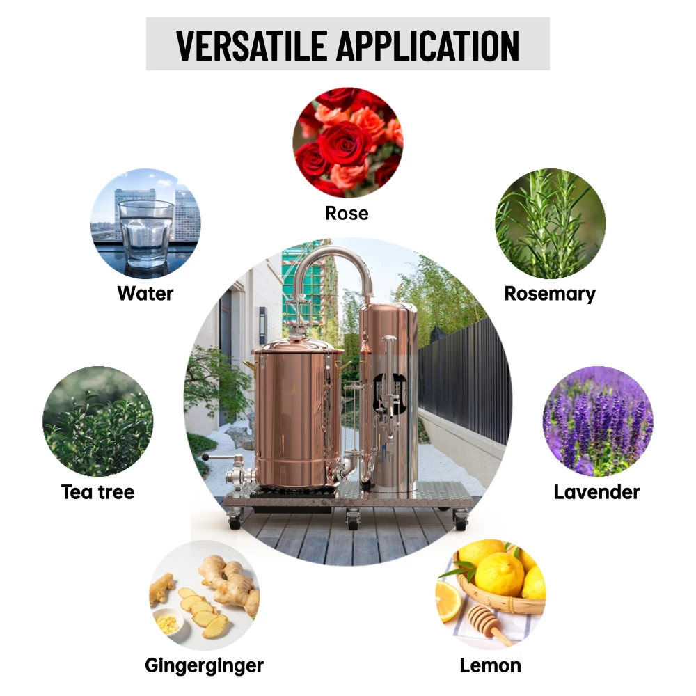 HOOLOO MOVE-30 جهاز تقطير هيدروسول/زيت أساسي لا يزال C10000 قطع منزلية من النحاس الأحمر متحركة مع منصة 2200 وات تسخين كهربائي #5