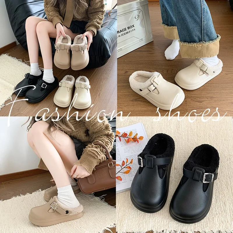 Winter Women Shoes Keep Warm Clogs EVA Cotton Shoes Soft Plush Sandal Antiskid Platform Home Flip Flop Slippers For Female