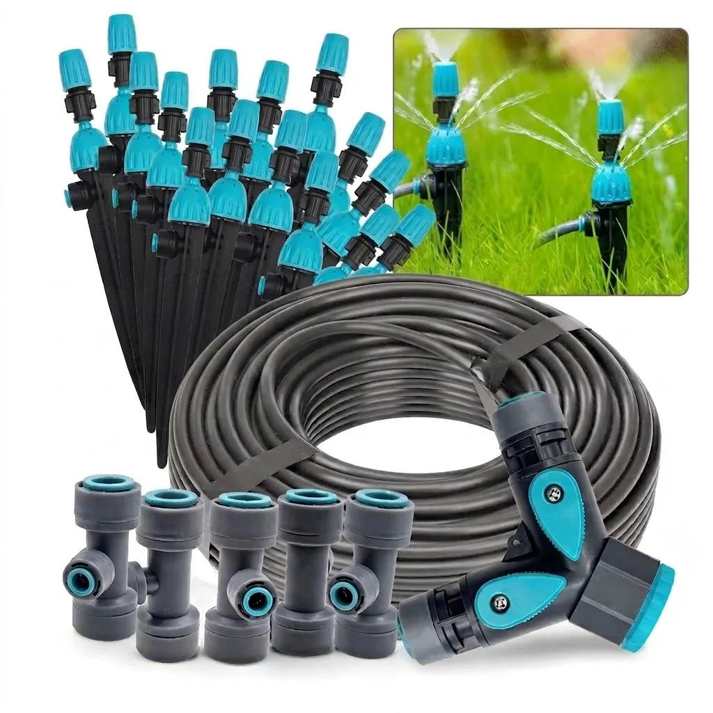 Garden Irrigation Watering System 2 in 1 Misting Quick Connect Sprinkler 360 Adjustable Micro Dripper Sprayer with 12mm PE Hose