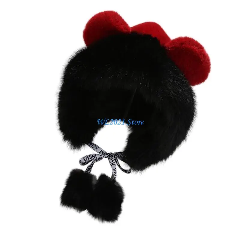 G5GC قبعة أذن حيوانية من القطيفة قبعة دافئة بغطاء للأذن للطقس البارد للبالغين من الجنسين #4