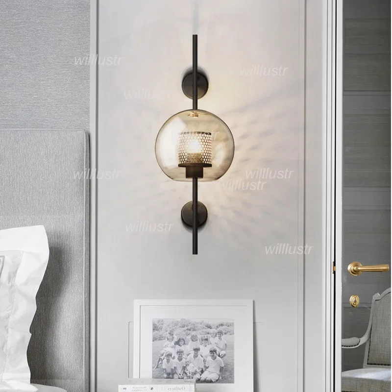 Imagem -03 - Ferro Net Wall Sconce Lâmpada de Vidro Globo Cilindro Sombra Luxo Acessível Industrial Luxo Acessível Ajuste para Sala de Dinning Quarto Restaurante Hotel