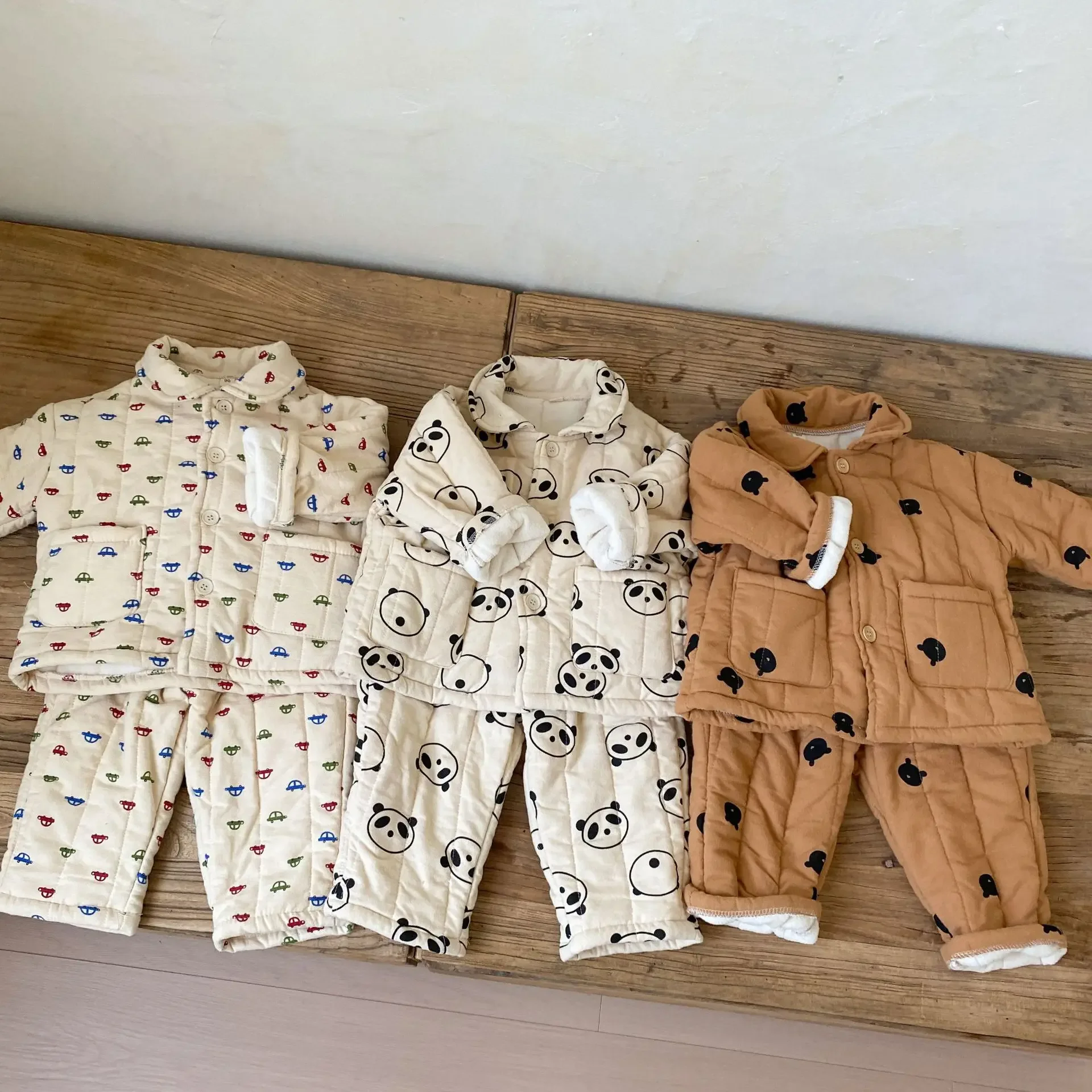 Children's Sleepwear Children's Sets Autumn Winter Warm Plush Lining Kids Hooded Jacket And Pants For Boys And Girls Sets