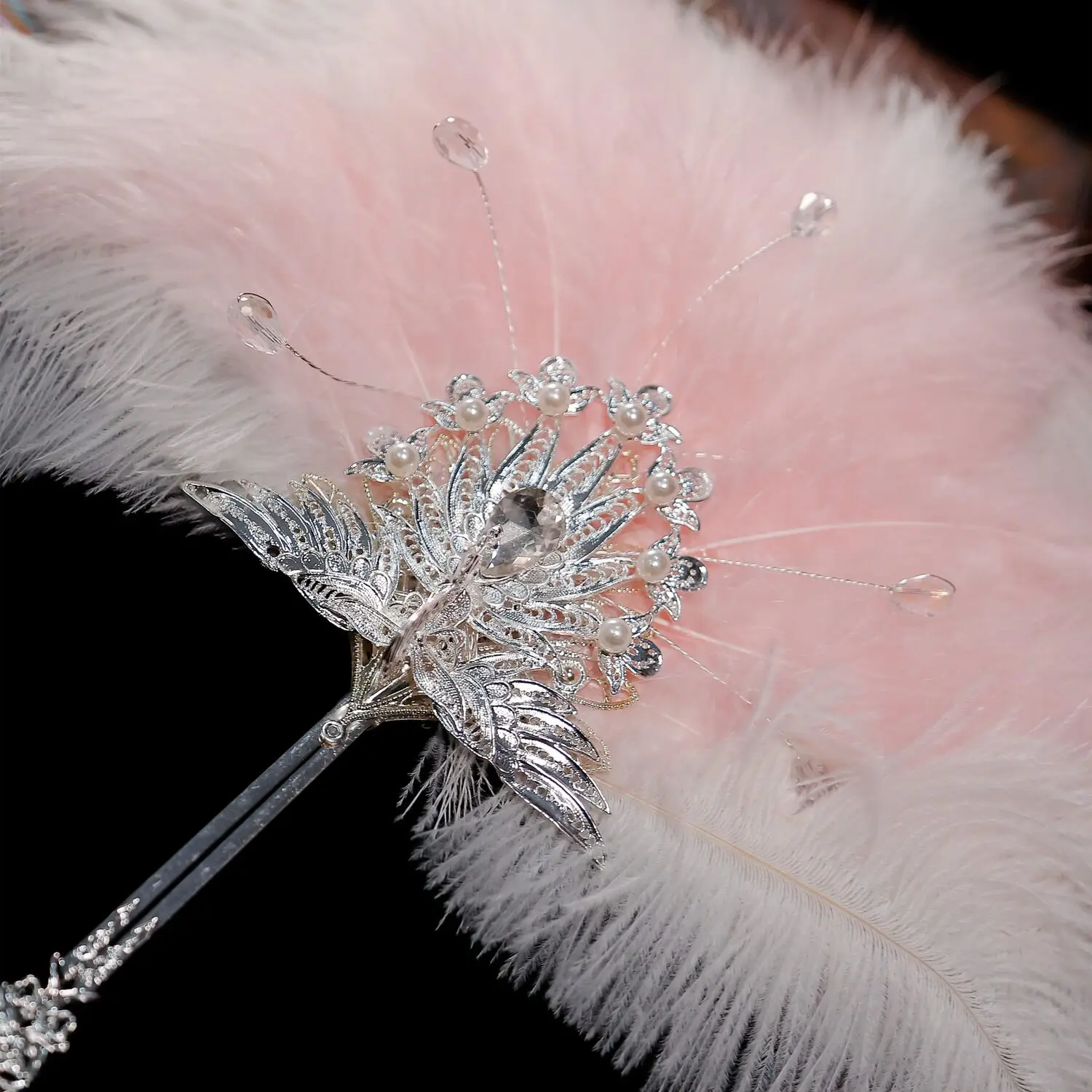 For Elegant Feather Fan for Bride, Lace Hand Fan for Lolita, Qipao & Wedding Decoration