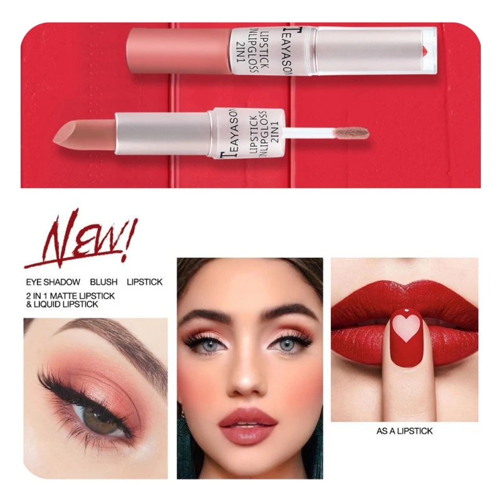 Double-Ended Velvet Matte Lipstick with Long-Lasting Effect, Brightening and Complexion-Enhancing Lipstick Pen for Autumn and Winter, Non-Transfer Matte, Valentine's Day Gift Lipstick