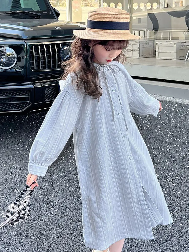 6-14Years Teens Shirt Dresses for Girls Long Sleeve Striped Dress Clothing Big Girls Shirt Elegant Dress Outfits 7 8 9 1 0 11 12