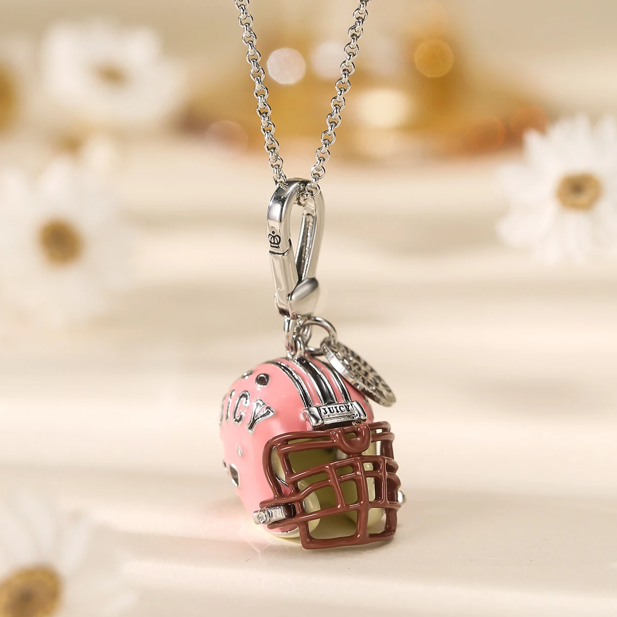 1Pc Fashion Cool Enamel Letter Pink Helmet Pendant Necklace for Women Personality Niche Party Jewelry Sports Style Gift