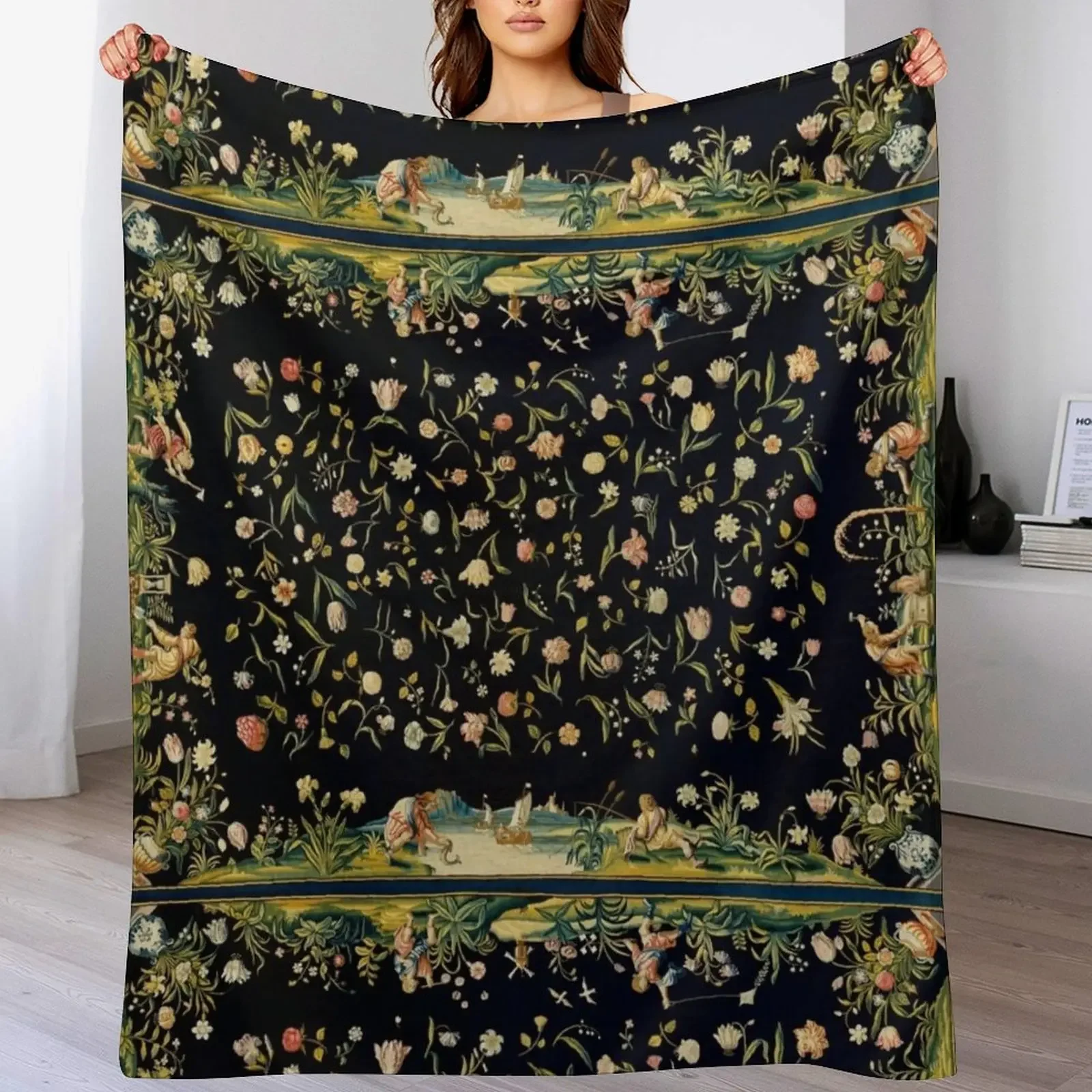 

Dark vintage floral Throw Blanket Soft Plush Plaid christmas decoration Decorative Sofas Cute Blankets