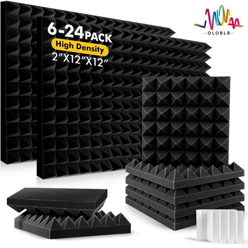 High Density Soundproofing Foam Wall Panels, Acoustic Sponge Padding, Home Studio, KTV, Black, 6 Pcs, 12 Pcs, 24 Pcs