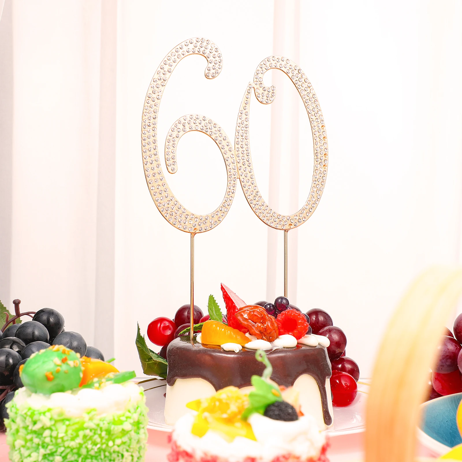 

60 Rhinestone Toppers Number Cake Topper Picks 85x51in Alloy Decorations Bright Color Wedding Anniversary Cake Inserts DIY