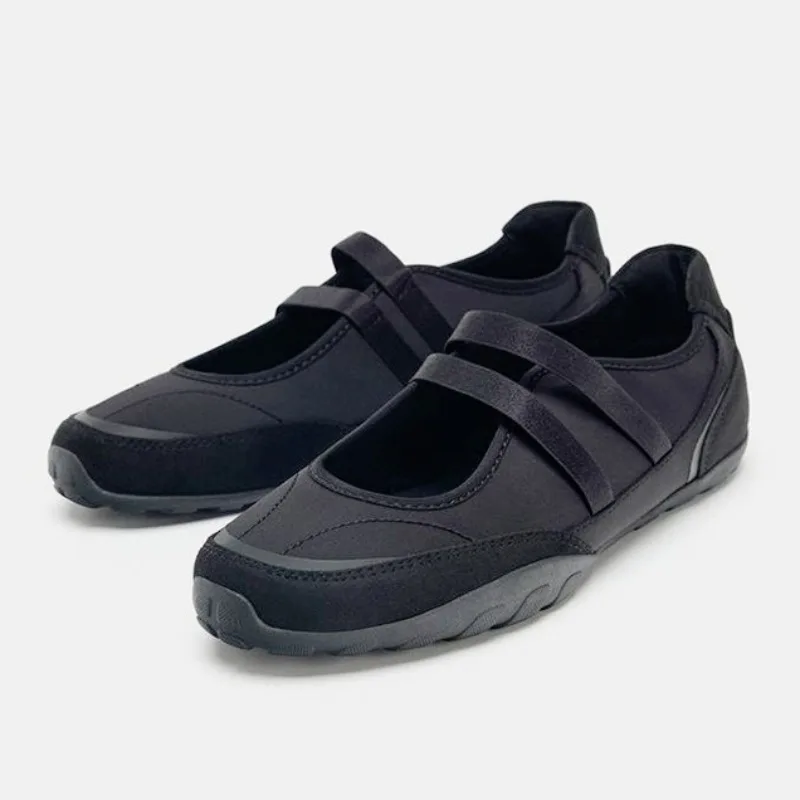 

Designer Casual Ballet Flats Women Fashion Patchwork Design Mary Jane Shoes Black Round Toe Comfortable Women's Sports Shoes