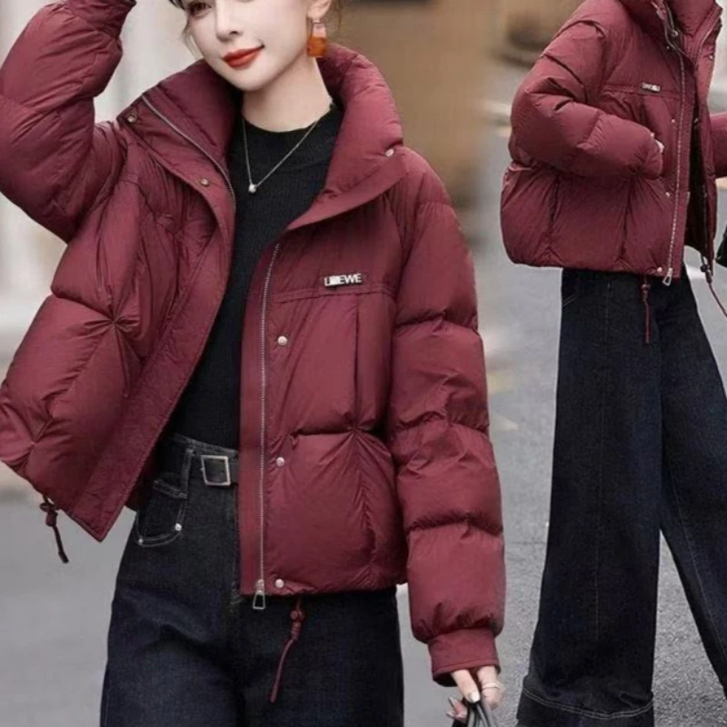 

Женская зимняя новинка, однотонная короткая пуховая одежда с хлопковой подкладкой, новая модная куртка с воротником-стойкой на хлопковой подкладке