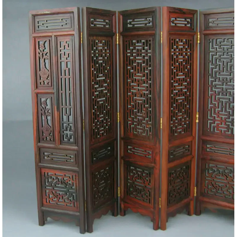 China rosewood suanzhi wood carved flower design small folding screen 9.7