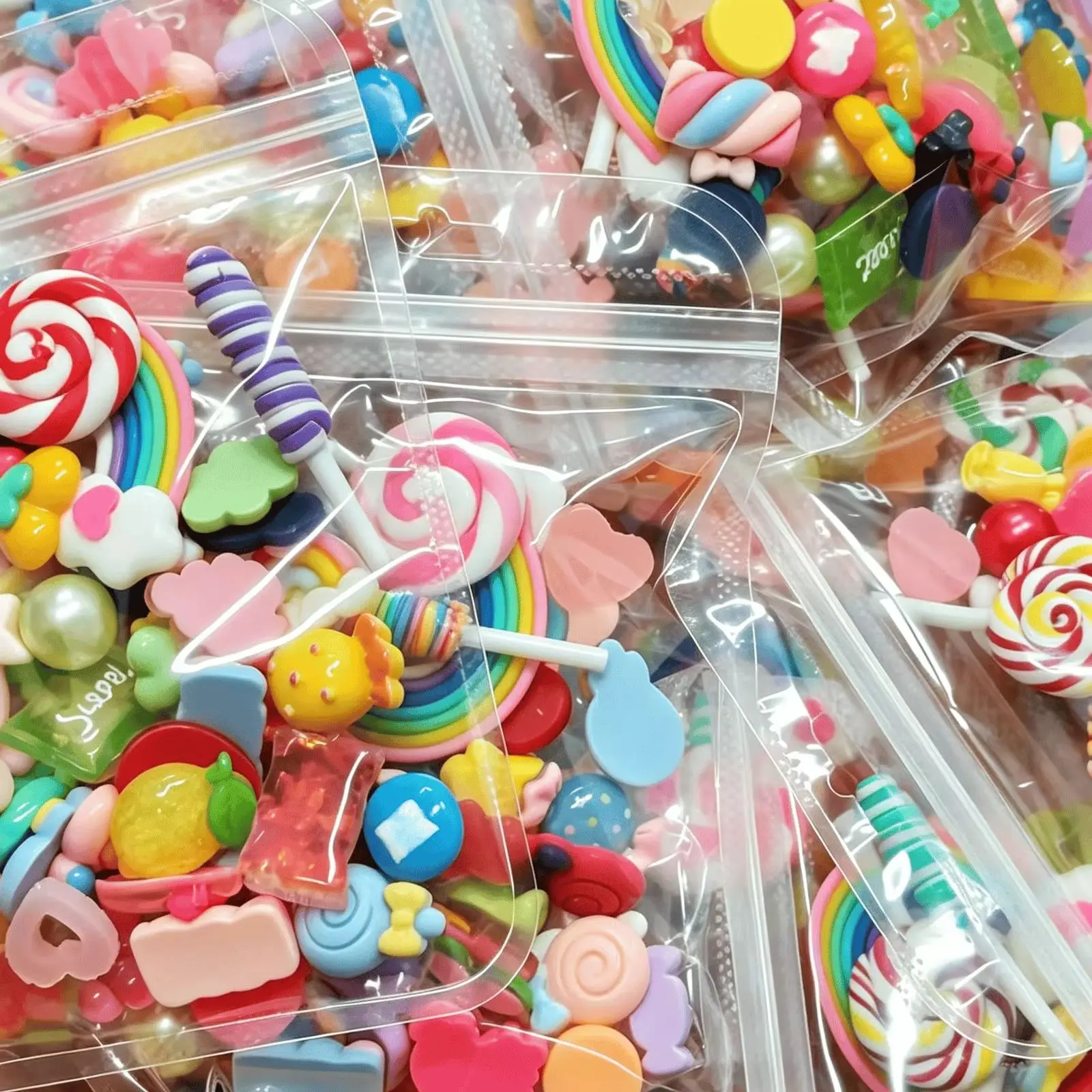 50PCS Mixed Sweet Candy Rainbow Resin Flatback Charms Lollipop Ornaments DIY Cream Glue Phone Case Hair Clip Craft Decor