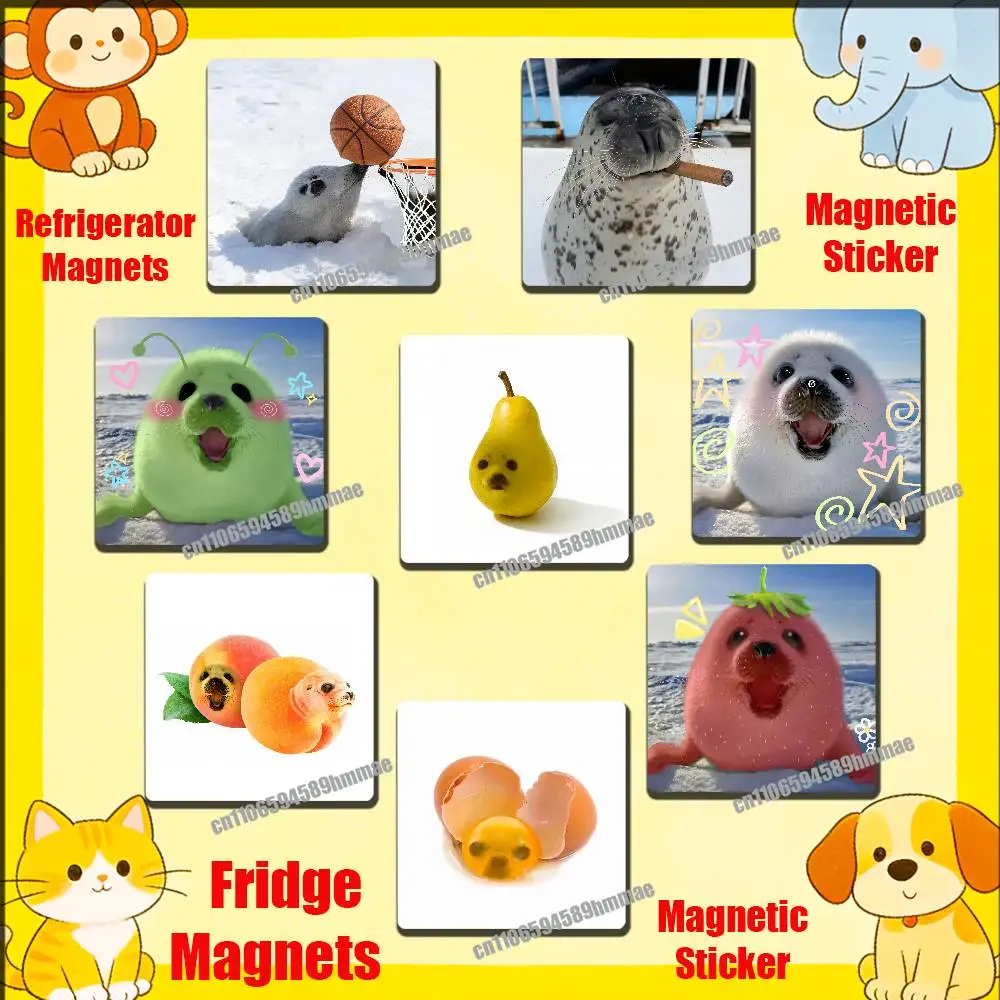 

For Seals Fruit Cute Seal Sea meme Fridge Freezer Refrigerator Magnets Metal Cabinet Magnetic Sticker Cover Home