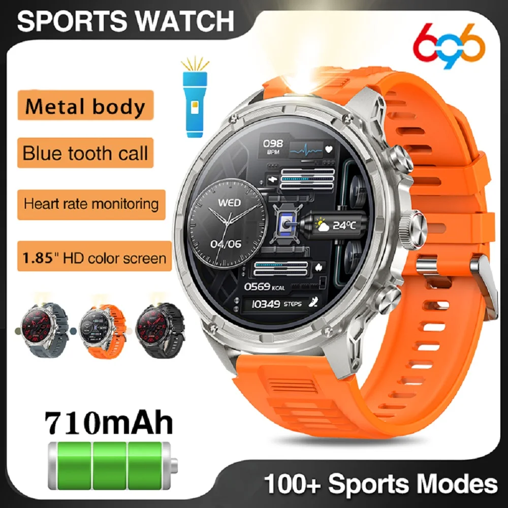 Waterproof Outdoors Smartwatch Flashlight Blue Tooth Call 710mAh Heart Rate Health Monitor Smart Watches Men Women Music Sports