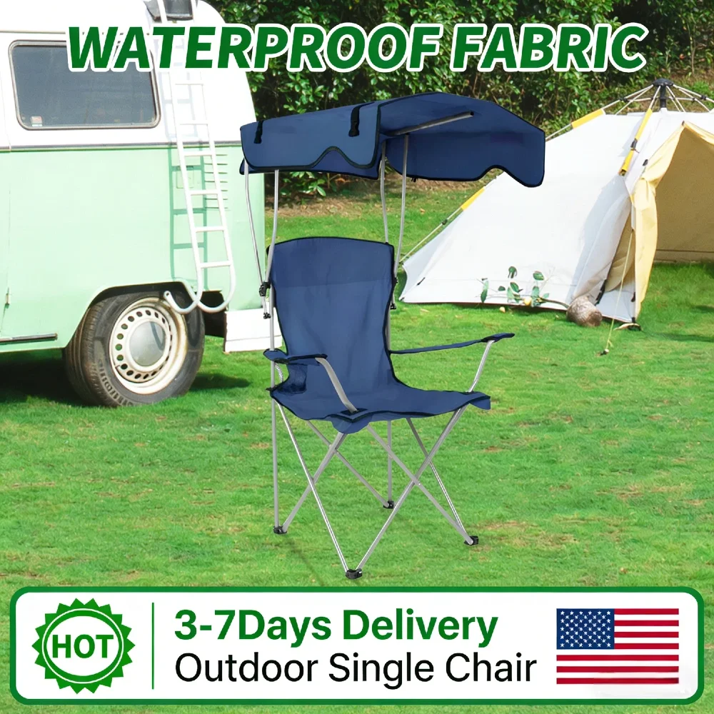 

Складное кресло-шезлонг для кемпинга с навесом и подстаканником, большое кресло для рыбалки и отдыха на природе, водонепроницаемое, из ткани Оксфорд 600D, для пикников и активного отдыха на природе