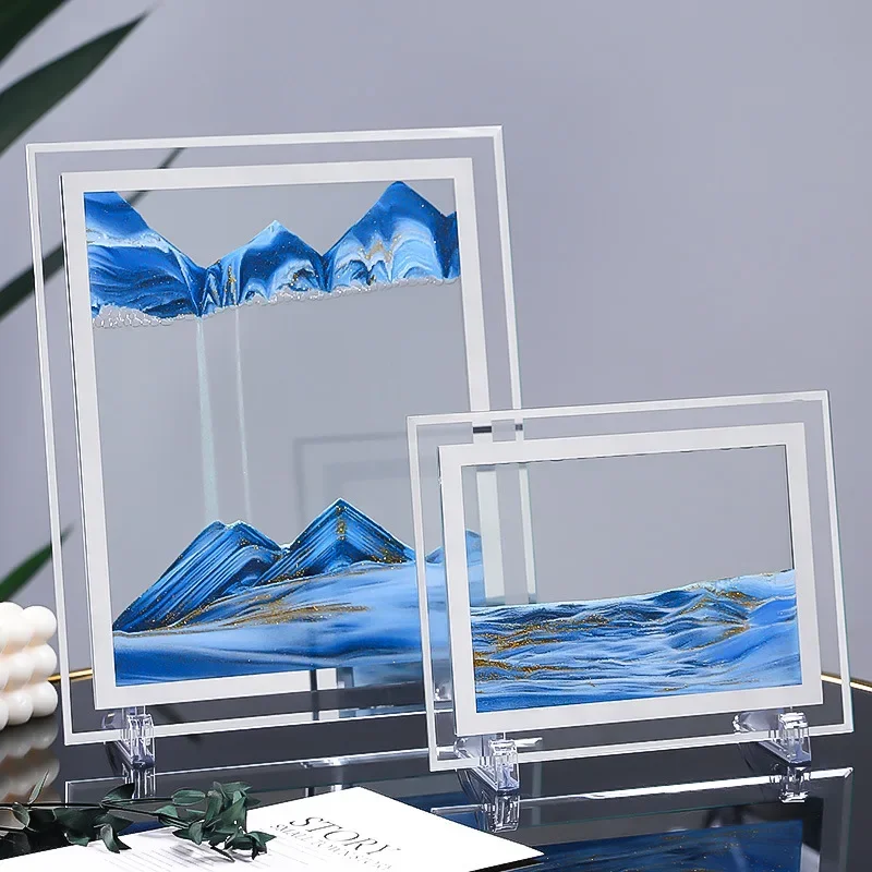 7/12inch Moving Sand Art Picture Round Glass 3D Deep Sea Sandscape In Motion Display Flowing Sand Frame Sand Painting