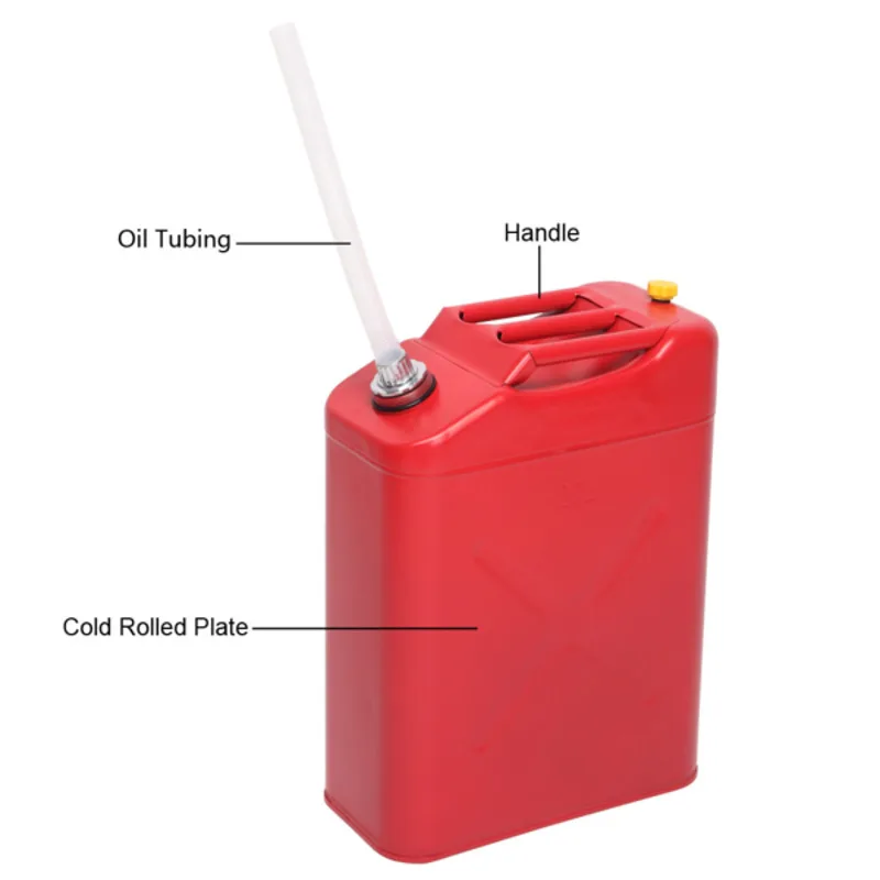 Tambor de óleo vermelho de 20l 0.6mm com tubo de derramamento de plástico, fácil de transportar por uma pessoa ou duas pessoas, anticorrosão, antiferrugem, antiestático