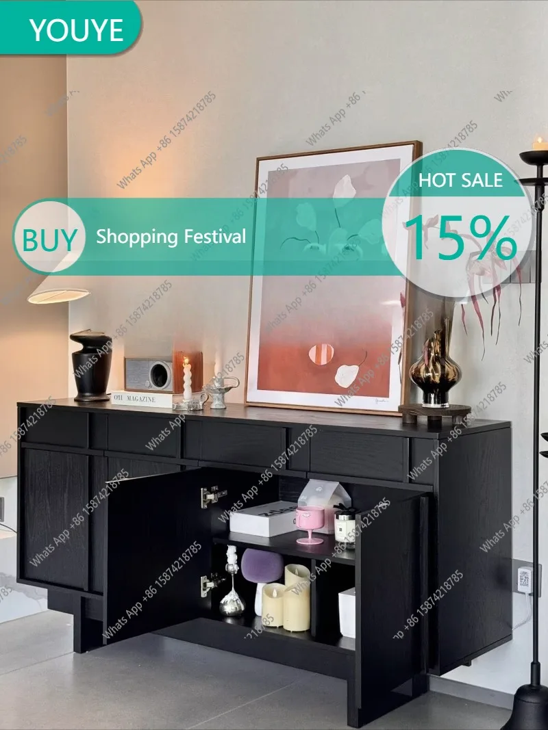 

XS Quifeng Black Solid Wood Dining Side Cabinet Medieval Home Locker Ash Wood Bedroom Storage Locker