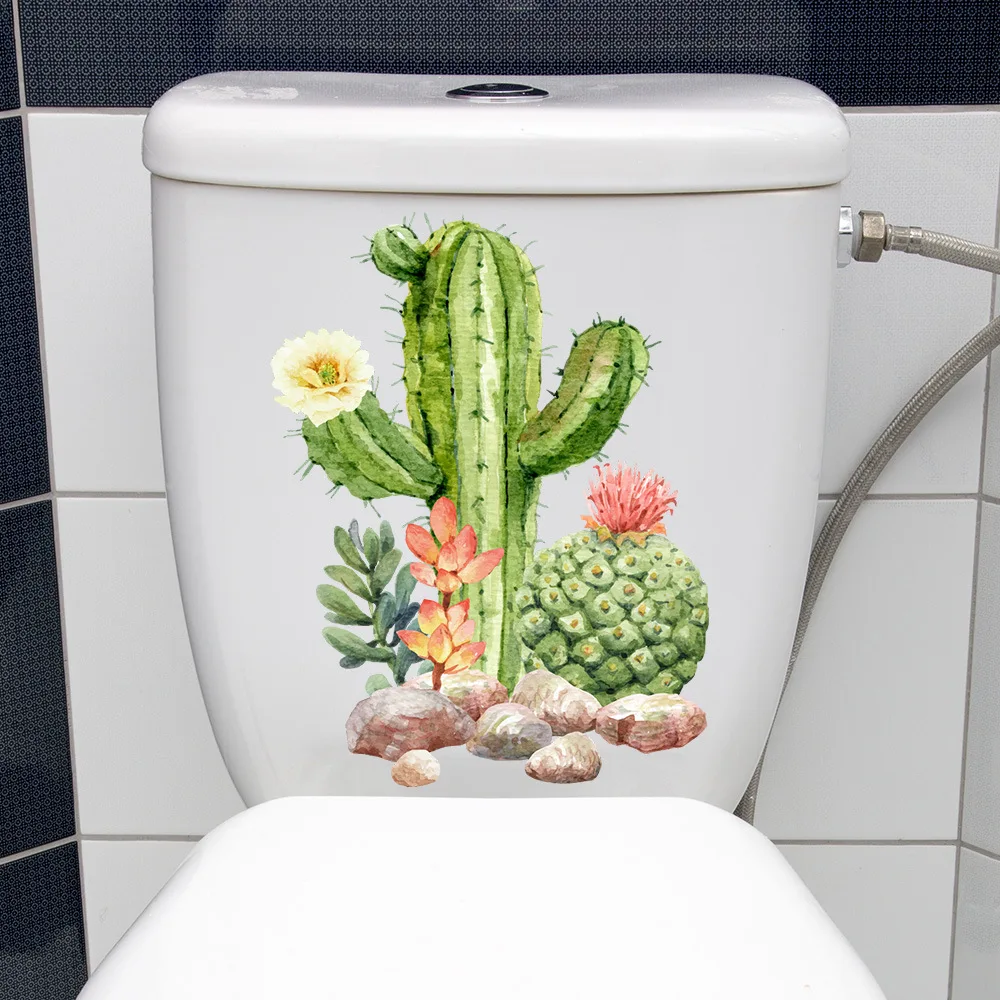 C20# Creative Cactus Toilet Stickers Toilet Lid WC Door Sticker Removable Self-Adhesive Decor Paper Household