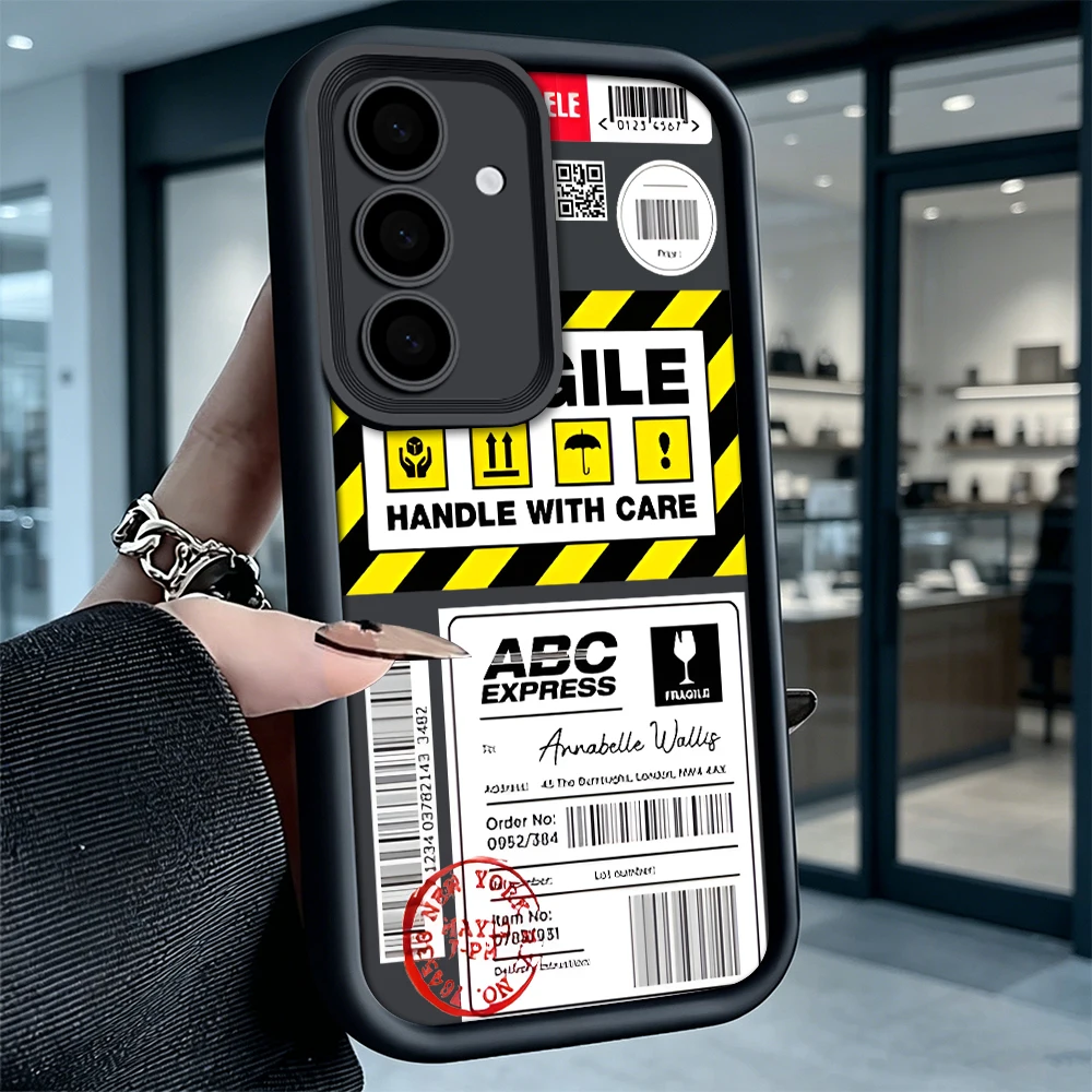 Étiquettes d'expédition fragiles pour coque de téléphone Samsung S26 S25 S24 S23 S22 Ultra FE A17 A27 A57 – Coque arrière antichoc