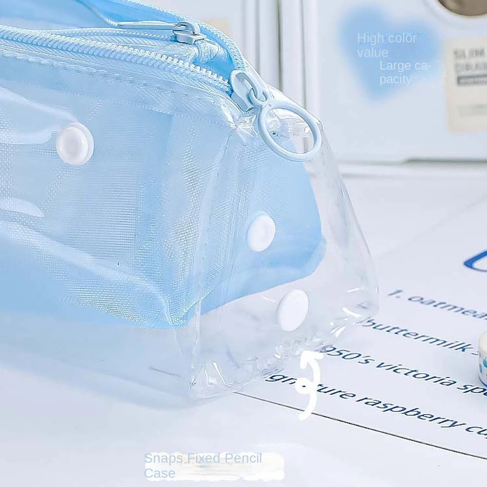 Makeup Pouch PVC Mesh Pencil Case Large Capacity Cosmetic Bag Stationery Storage Bag Clear Transparent Transparent Zipper Pouch