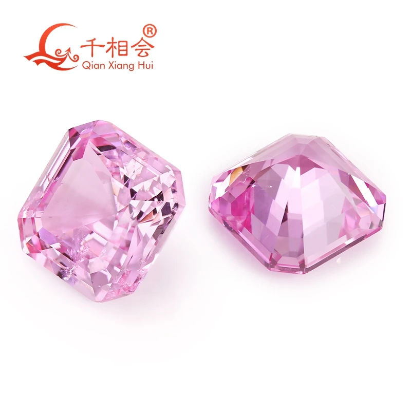 Cherry Blossom Pink color asscher shape  lab created grown ruby natural cut including minor cracks inclusions loose gemstone