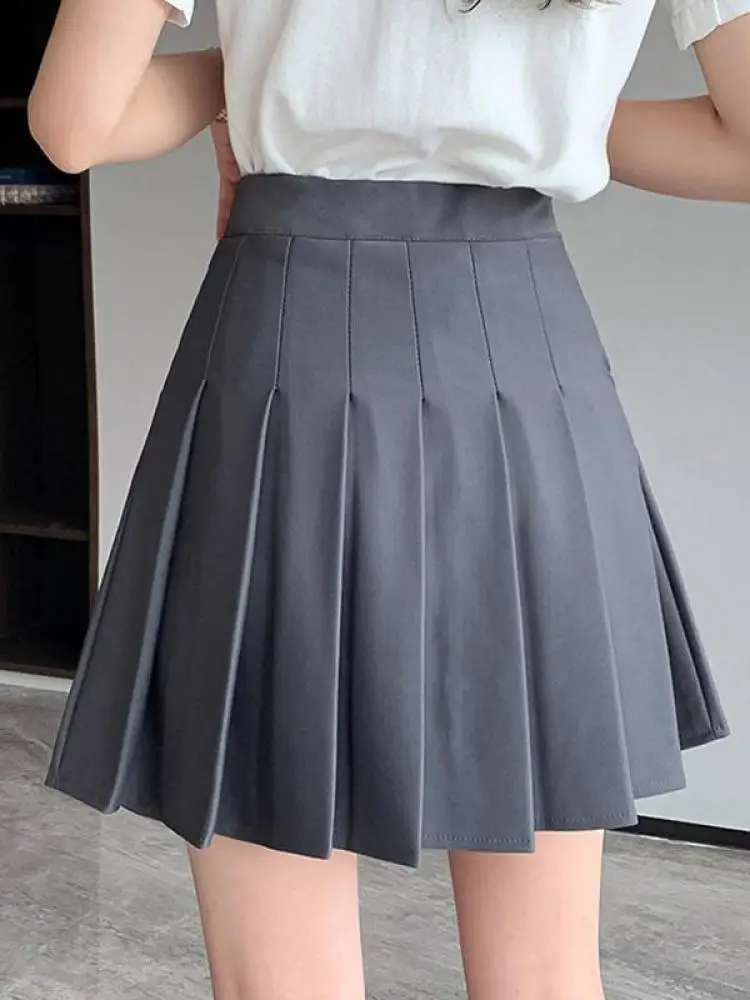 Jupe plissée taille haute élastique coréenne pour femmes, jupes trapèze courtes pour femmes, uniforme JK d'été, mini jupe, noir, gris, 2024