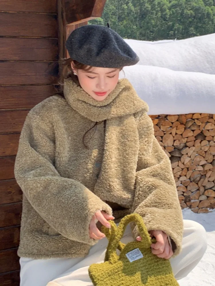 

Chic ort Women's Jaet round Ne Furry Korean Sle New Autumn Winter Versatile Simple Cute Anti-Aging Matching Scarf