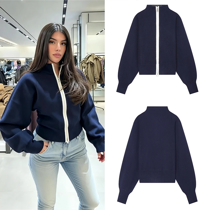 Guobioziy Women's Slim-Fit Zip-Up Knit Jacket 2026 Spring-Autumn New French Casual Fashion Trendy Commuter Punk Street Style