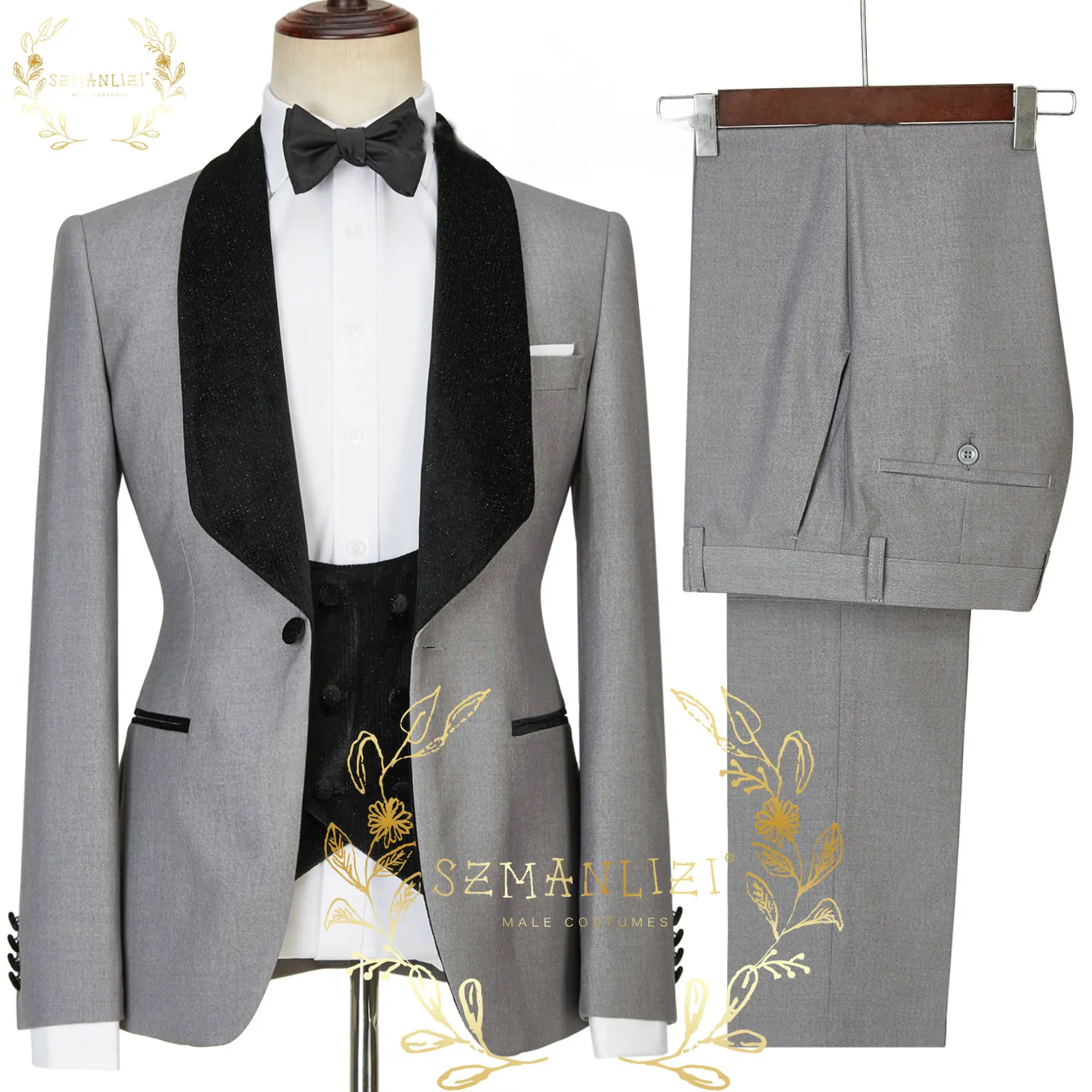 

3 Pieces Suits For Men Costume Homme Mariage 2024 Elegant Formal Tuxedo Grey Black Navy Blue Wedding Dress Groomsmen Social Suit