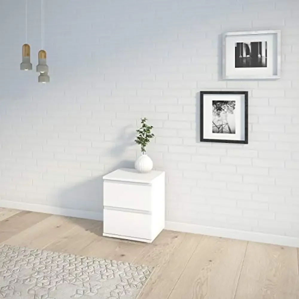 Modern 2-Drawer White Nightstand with Smooth Glides 15.83