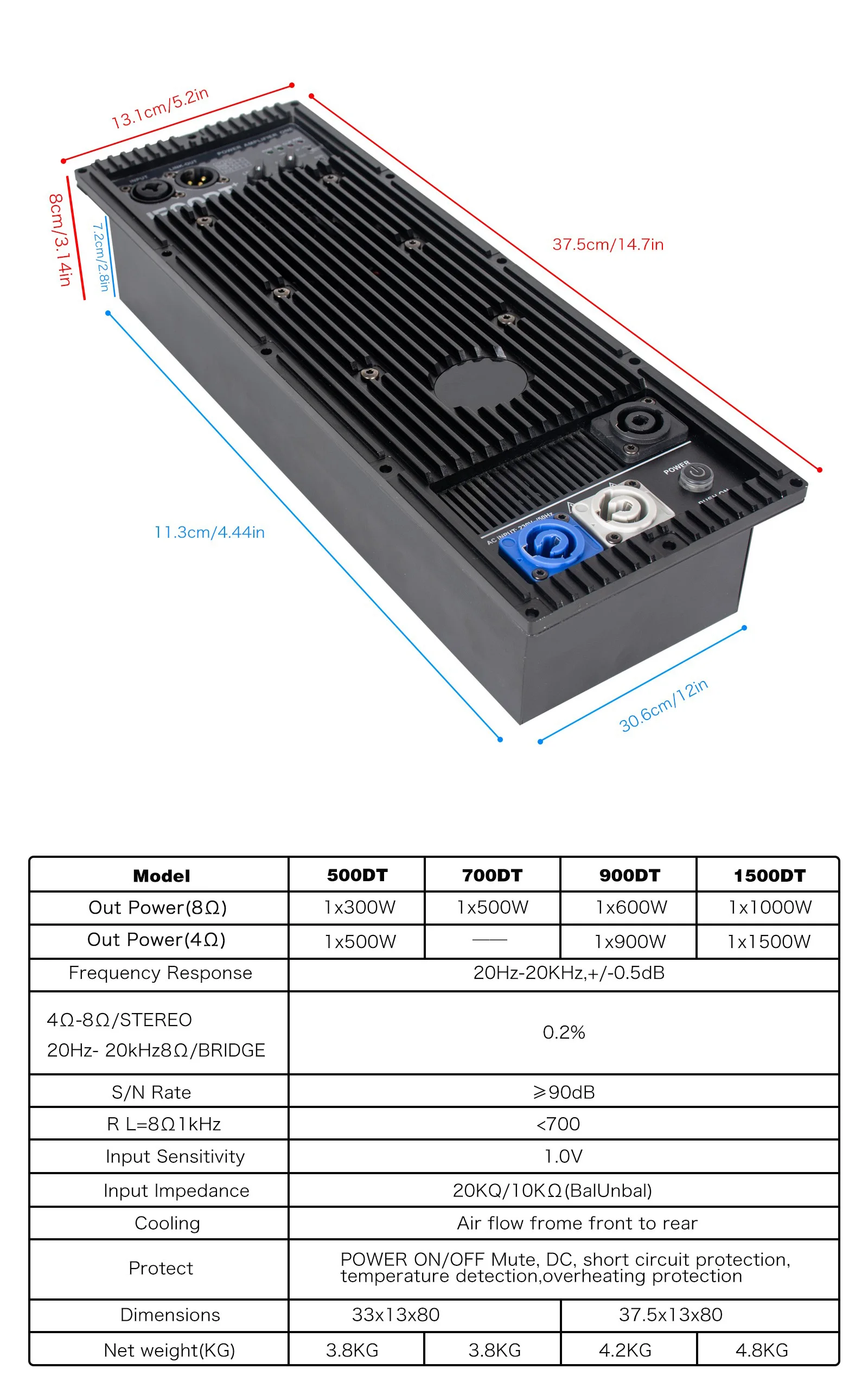 900DT 800w Plate Amplifier Sound Speaker Power Amplifier Board With Amplifier  switch ON/OFF mute, DC, short circuit protection