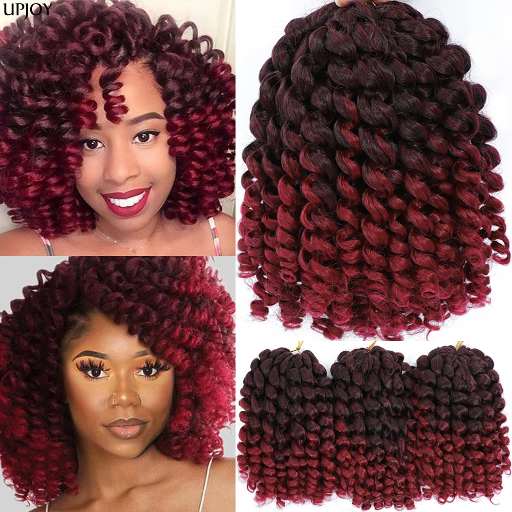 

1- 4 Packs Jamaican Bounce Crochet Hair 8 Inch Jumpy Wand Curl Ombre #BUG Grey Purple Synthetic Crochet Braids Hair 20roots/pack