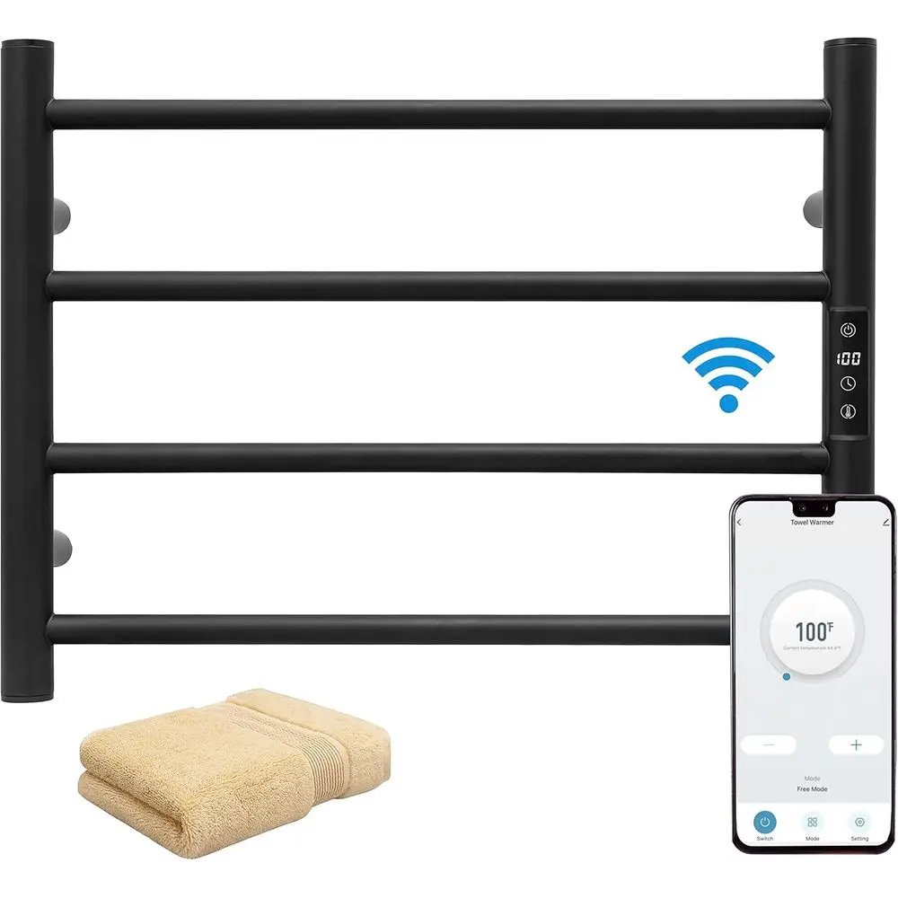 KEG 스마트 와이파이 타월 워머 벽걸이형 내장 타이머 및 온도 조절 기능, 4바 전기 스테인리스 스틸 히터