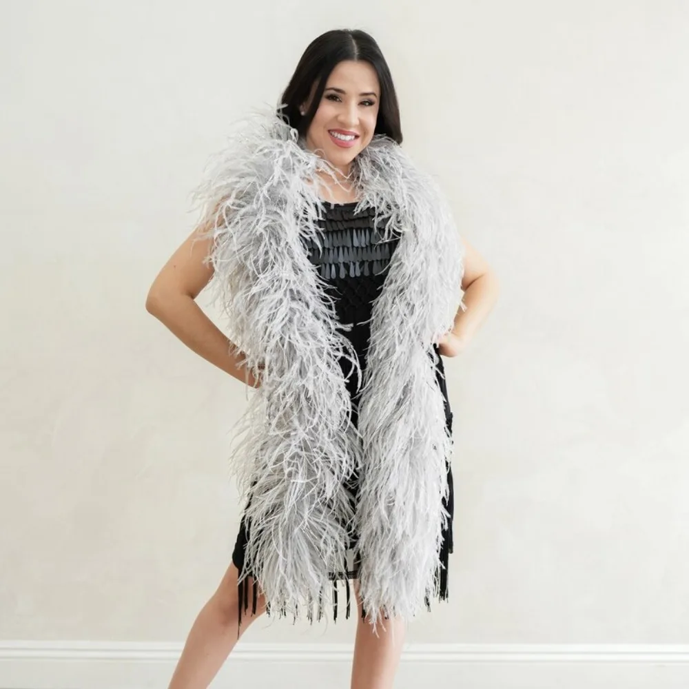 4-10Ply Grey Ostrich Feather Boa , Fashion Design, Cosplay, Halloween Costume, Burlesque Dance & Stage  2Meter Plume Shawl scarf