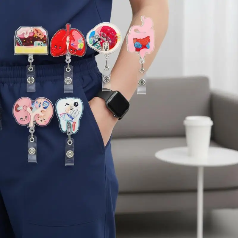 Shake Quicksand Acrylic Badge Holder Transparent ID Card Protector with Retractable Reel for Office Daily Use