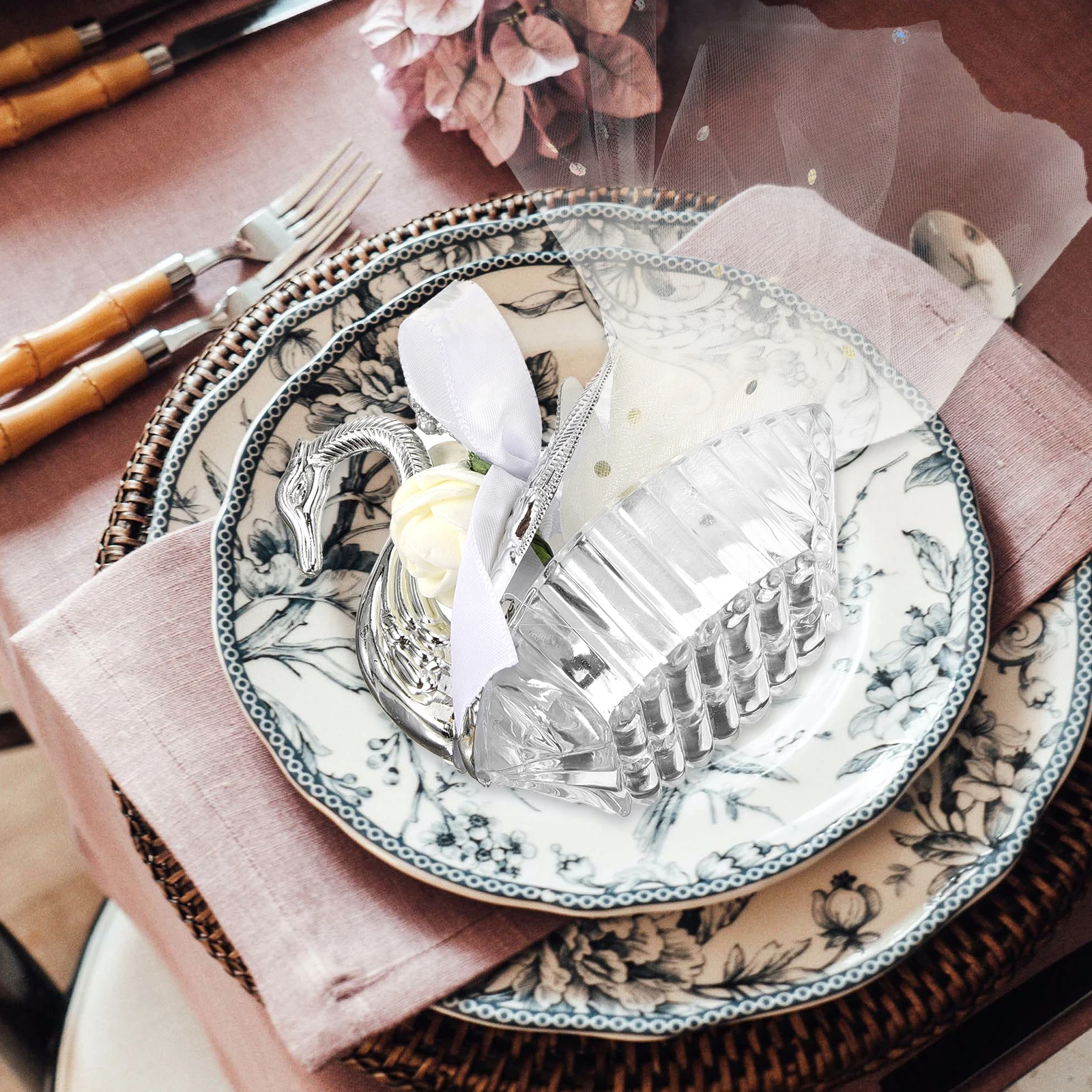 

6pcs C y Boxes Swan Shape Bride Gifts Party Favors Gauze Cookies Case Treat Containers Home Decor