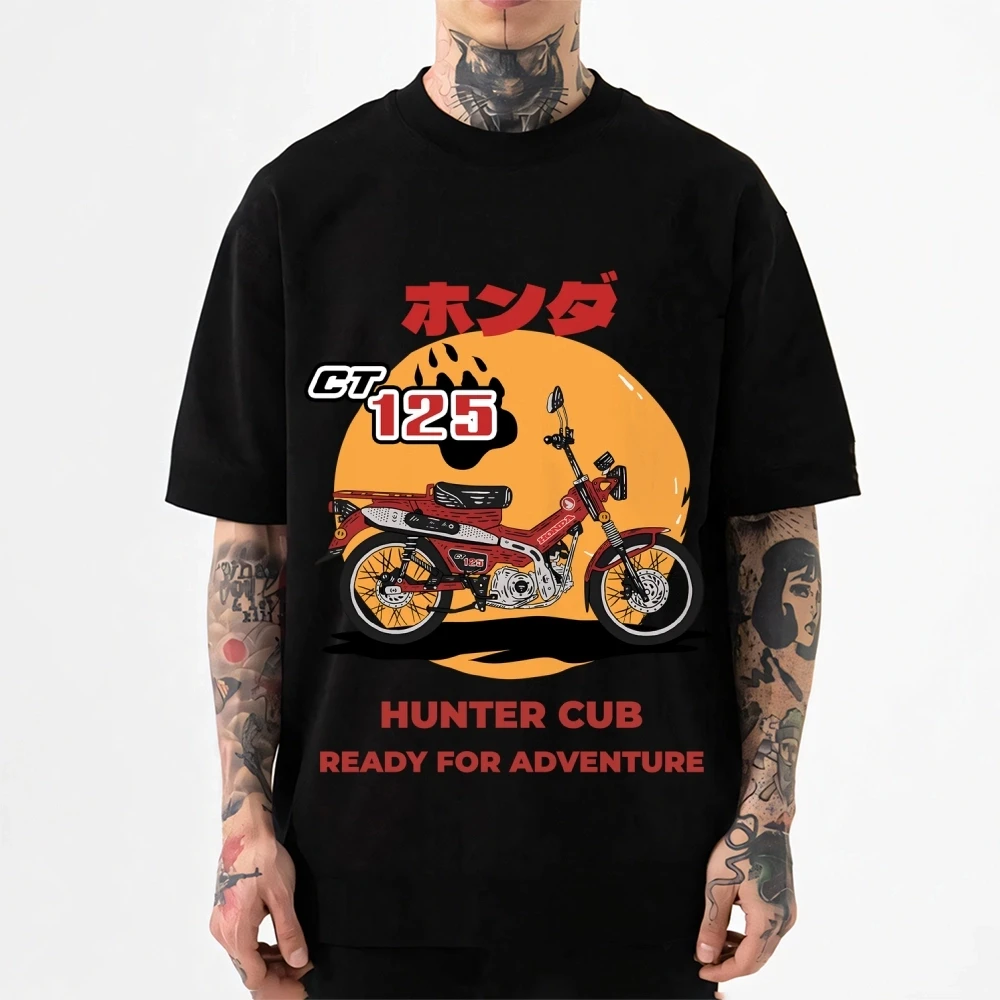  Hunter Cub Motorcycle Japanese T-shirt Men's and Women's Summer Cotton Clothing Harajuku Fashion Round Neck Short Sleeve Top