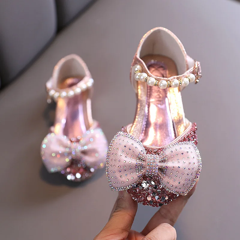 Girls Leather Shoes Fashion Rhinestone Bling Kids Princess Shoes Flat Heels Children Party Shoes