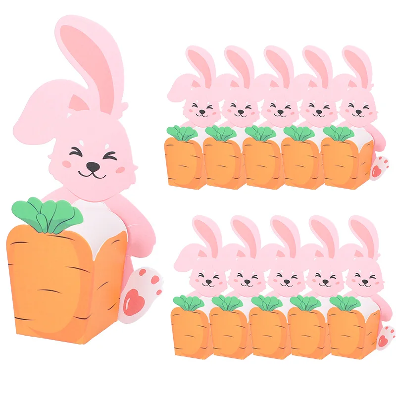 

10Pc Easter Bunny Candy Box Pink Cartoon Rabbit Carrot Chocolate Cookie Gift Packaging Box Kids Birthday Baby Shower Party Decor